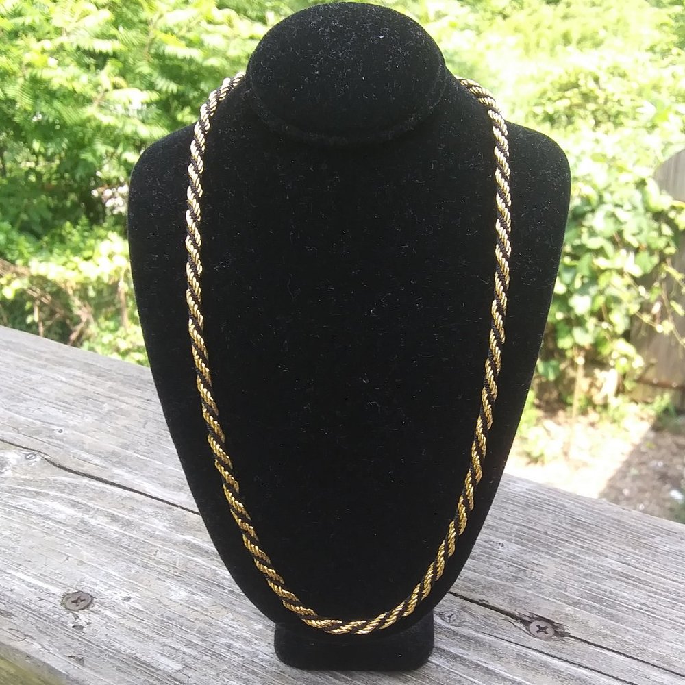 Vintage Trifari TM gold and black twist rope style necklace